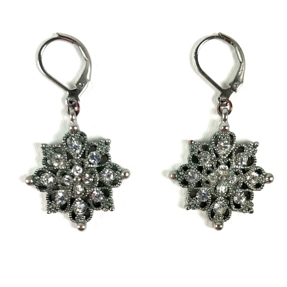 White House Black Market Jewelry - White House Black Market Silver Medallion Rhinestone Earings